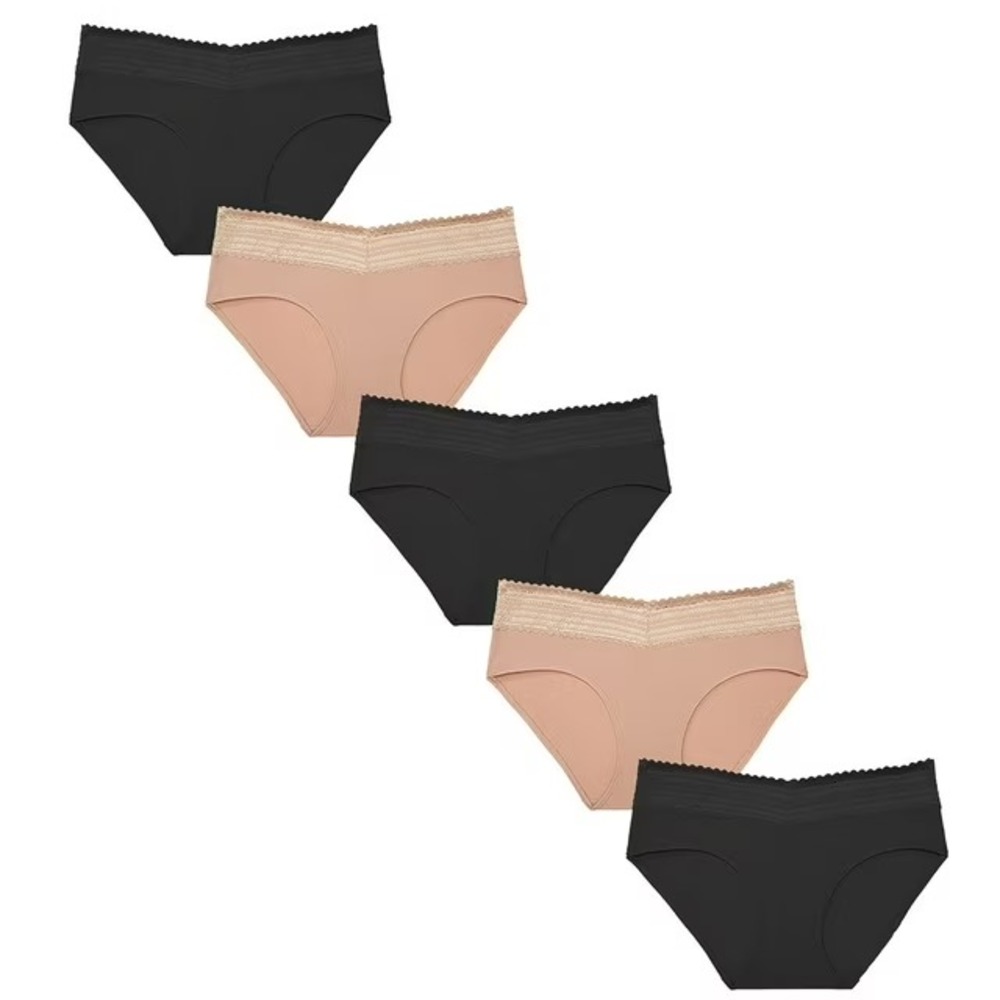 Warners Womens 5 Pack Lace Waistband Hipster Size L Black Beige WP2HB